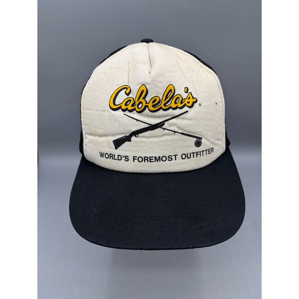 Vintage Cabelas Trucker Hat Snapback Mesh Black Cream Fishing Hunting Cap Taiwan